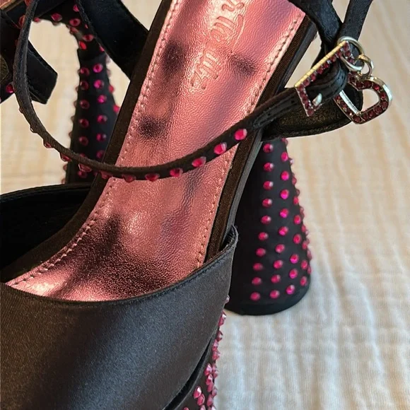 New Dolls Kill Kiss Me Goodnight Satin Platform Heels - Picture 10 of 15